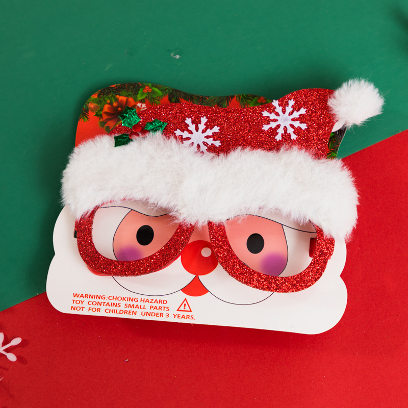 圣诞节装饰品亮片毛边帽子塑料眼镜框架成人儿童派对装扮道具批发