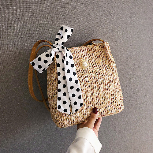 Manufacturer  new summer bow bag pp woven bag portable beach bag shoulder crossbody pearl bag