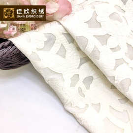 新款时尚欧美时装礼服面料 激光绒布叶子花 立体绣花面料