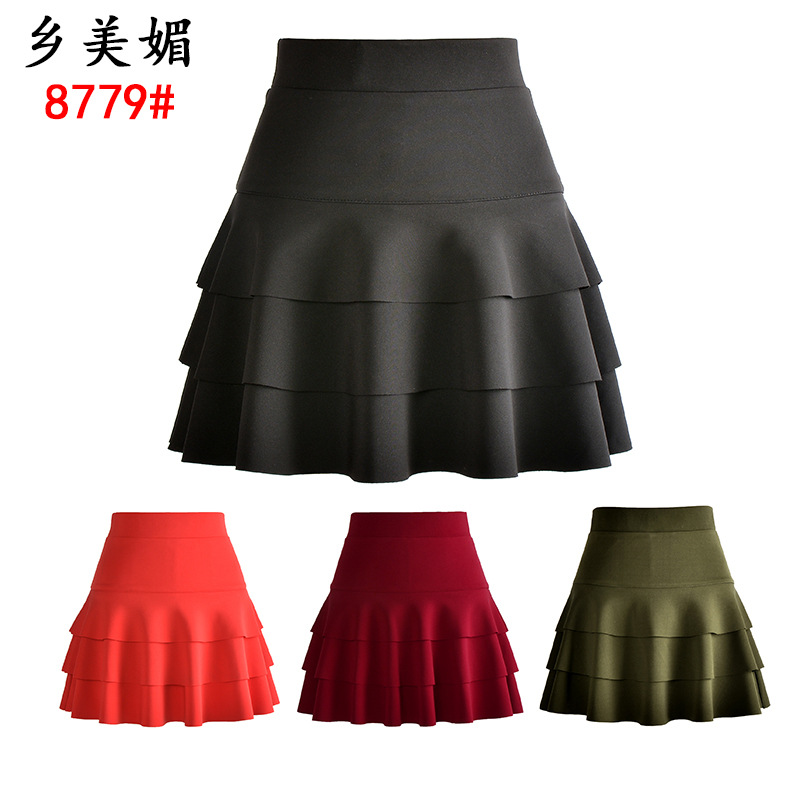 三层蛋糕裙水兵舞大摆裙子2023新款半身裙女高腰修身防走光短裙子