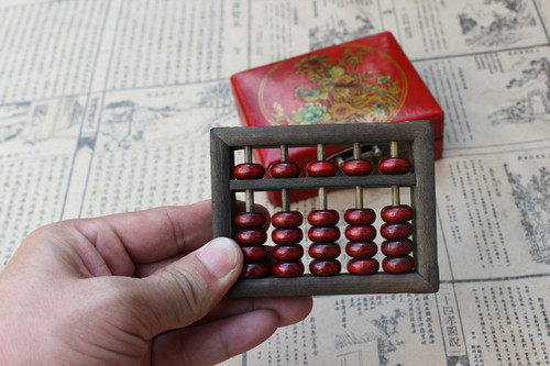 Antique 5-level beech wood abacus with flower and bird pattern wooden box, retro abacus, gift for foreigners, Chinese style gift