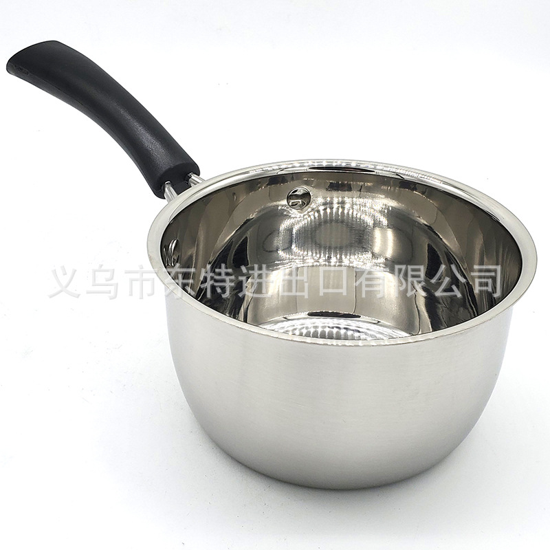 Factory direct sales of stainless steel milk pot three-piece set, milk and noodle pot for export, 14-18cm single handle milk pot gift detail image 8
