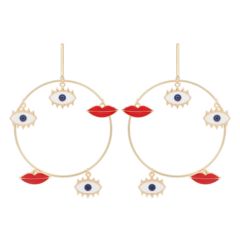 Mode Exagérée Nouveaux Yeux Lèvres Rouges Boucles D&#39;oreilles Géométriques Grand Cercle Pour Les Femmes display picture 2