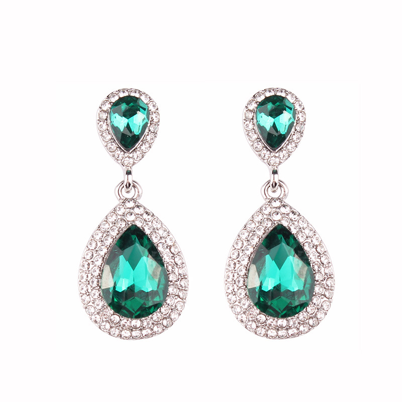 1 Pair Elegant Water Droplets Alloy Inlay Artificial Gemstones Women's Drop Earrings display picture 4