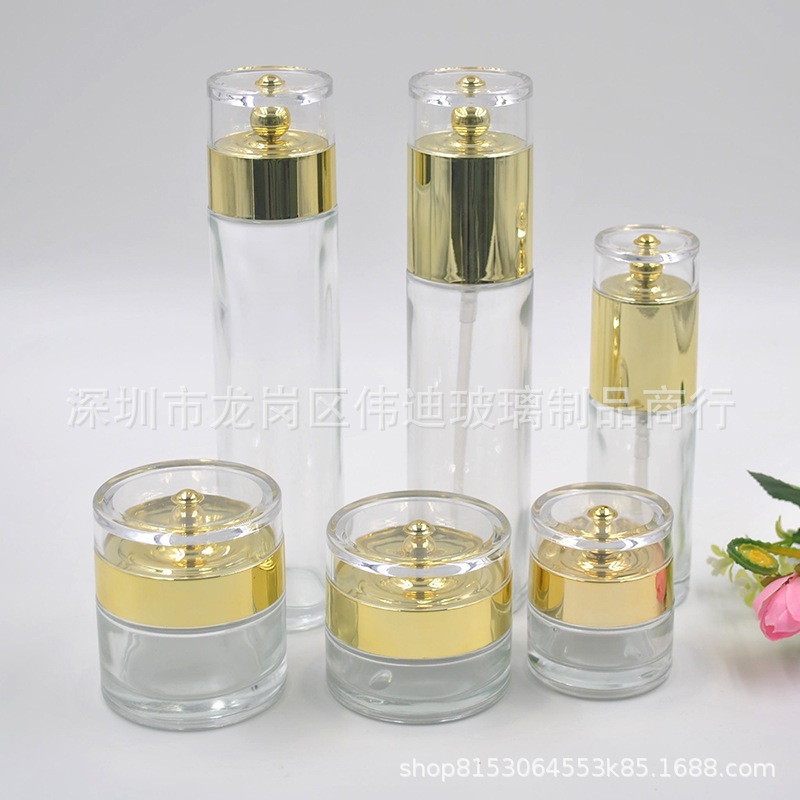 化妆品套装瓶新款一滴水 高档膏霜瓶乳液瓶丝印喷涂 化妆品玻璃瓶