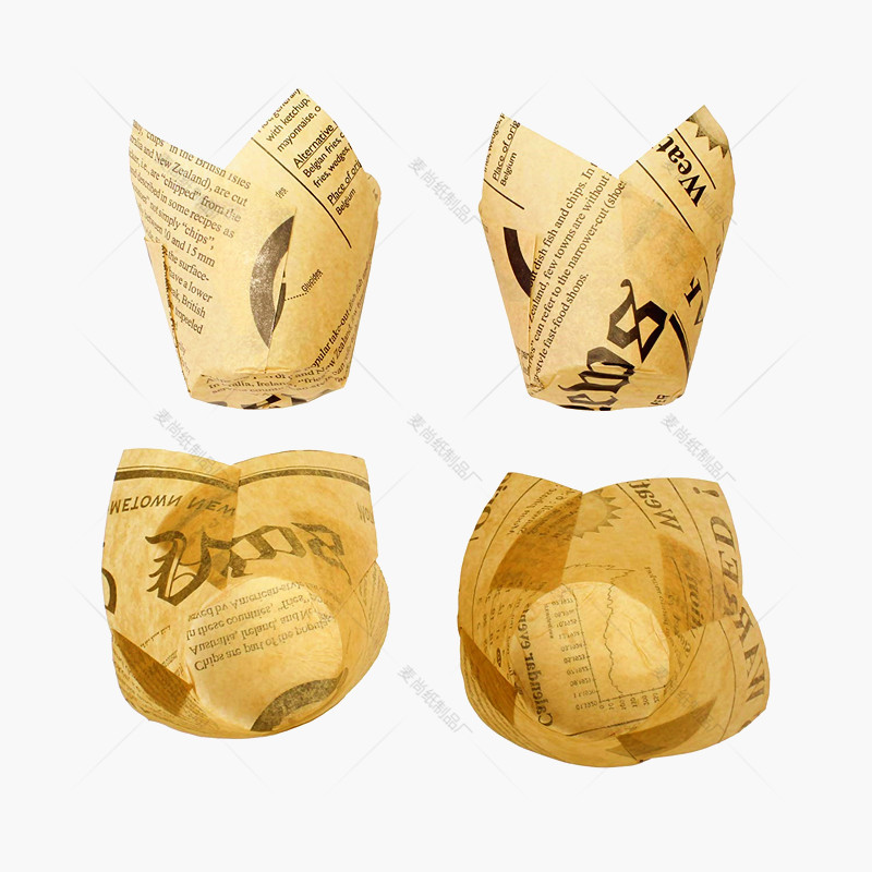 Pastel taza de papel europeo importado de calidad alimentaria resistente a altas temperaturas Cupcake periódico dorado tulipán titular de papel para hornear