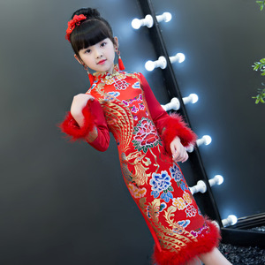 Cheongsam for kids Chinese girls Qipao season girl children worship baby Tang Jiahou Plush girl