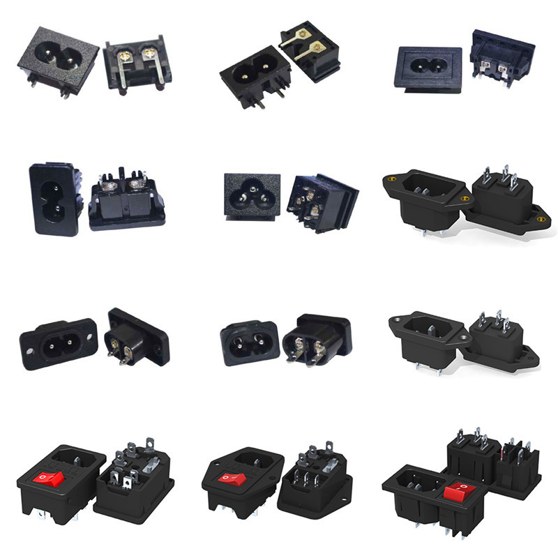 AC电源插座AC-01A带开关带保险丝三二合一品字白色品字8字插座