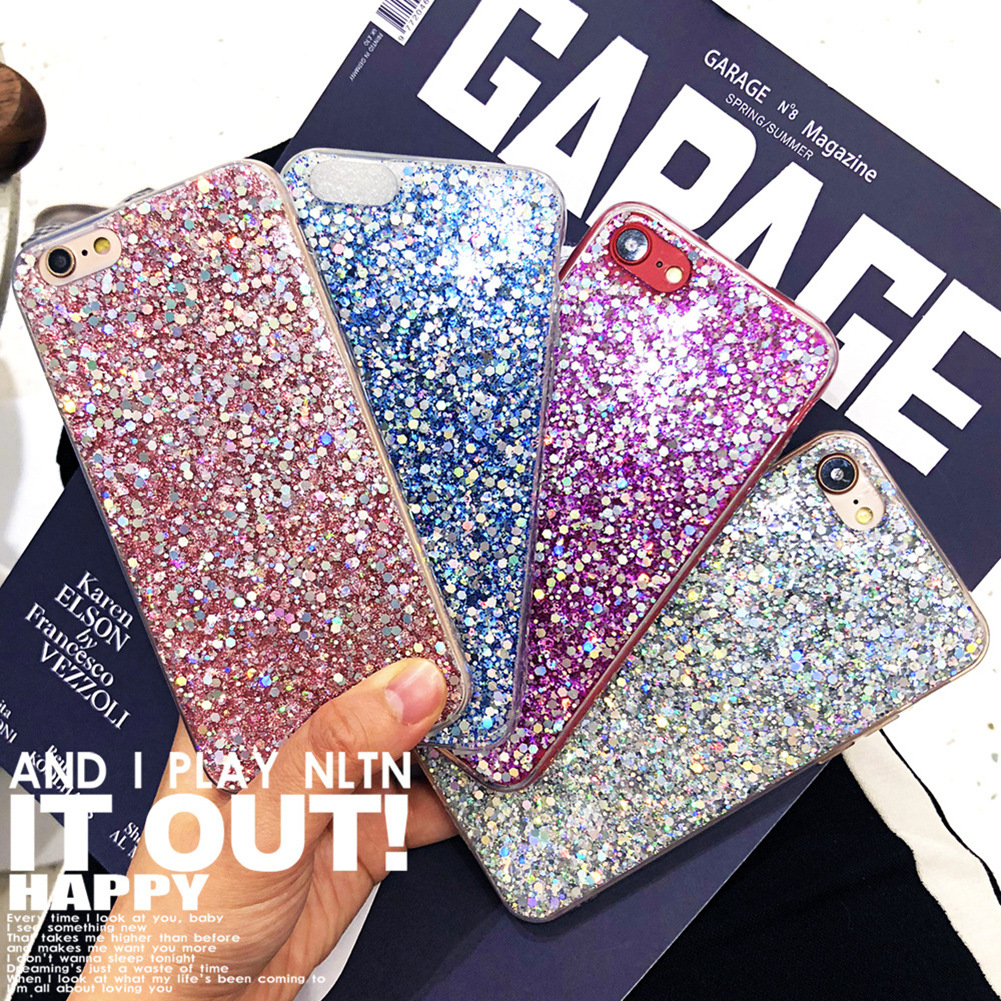 ins珠片镭射亮片闪粉滴胶手机壳适用iphone xs max xr红米note7|ms