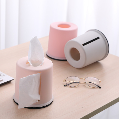 Plastic tissue box round living room paper box creative cylinder multi-functional home bathroom roll paper storage box