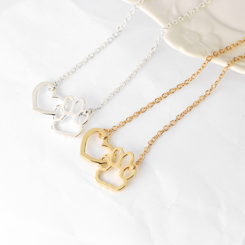 New fashion heart-shaped dog paw stitching pendant necklace wholesale