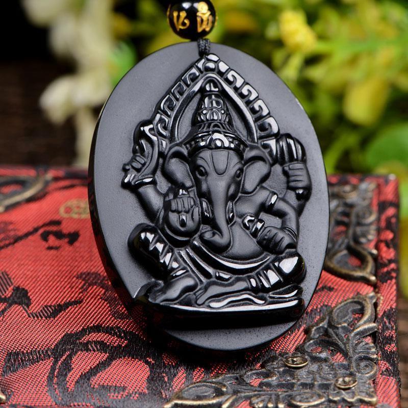 Cross border Best Sellers men and women natural crystal Obsidian Thailand Like God Pendant Necklace