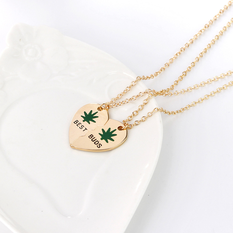 Fashion oil drop maple leaf clavicle chain two petal stitching love-shaped necklace for women