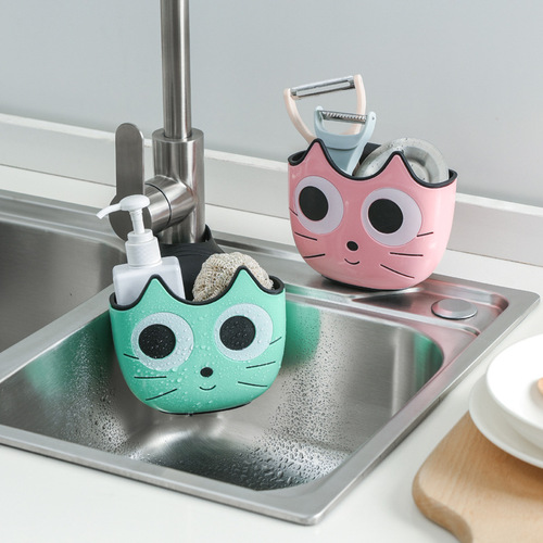 New cartoon cat multifunctional sink drain hanging bag kitchen faucet storage bag factory direct sale