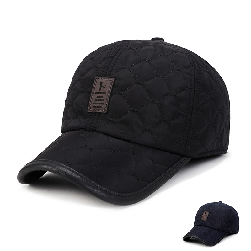 Autumn hats, embroidered plaid, thickened duck tongue with ear protection, baseball middle-aged and men's winter elderly_voghion.com