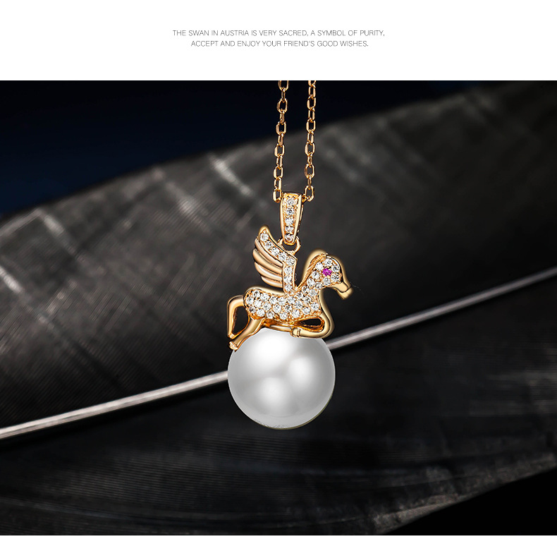 Creative Small Pegasus Pearl Female 925 Sterling Silver Short Necklace display picture 2