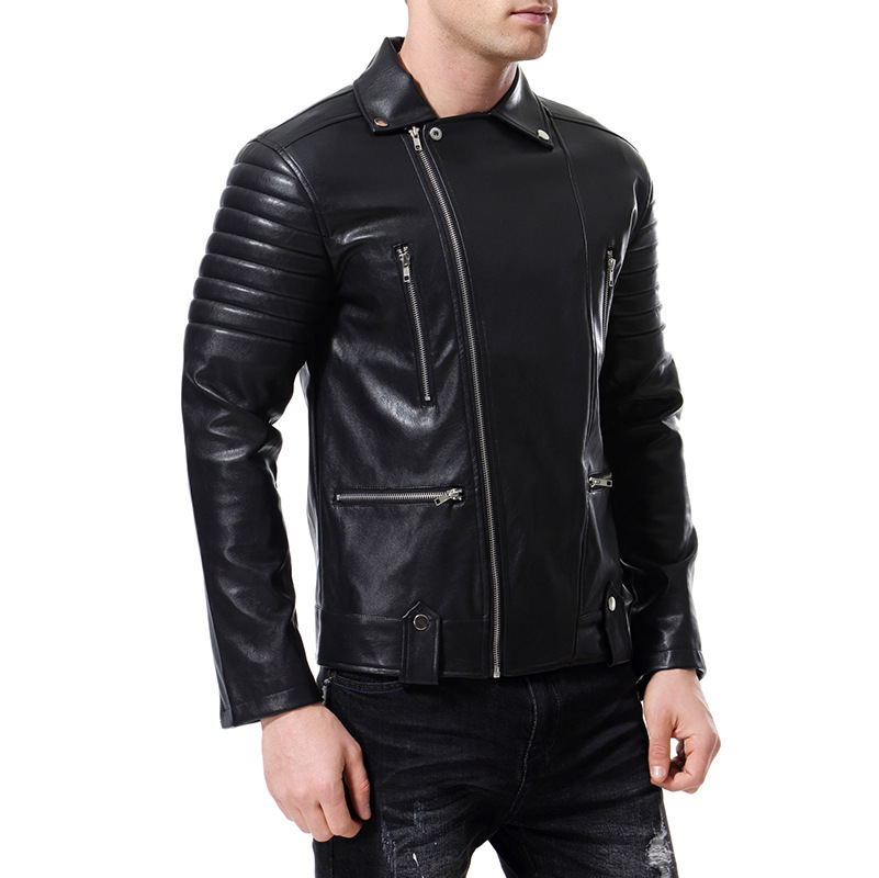Men's Punk Motorcycle Leather Jacket With Multi Zip Detail_voghion.com