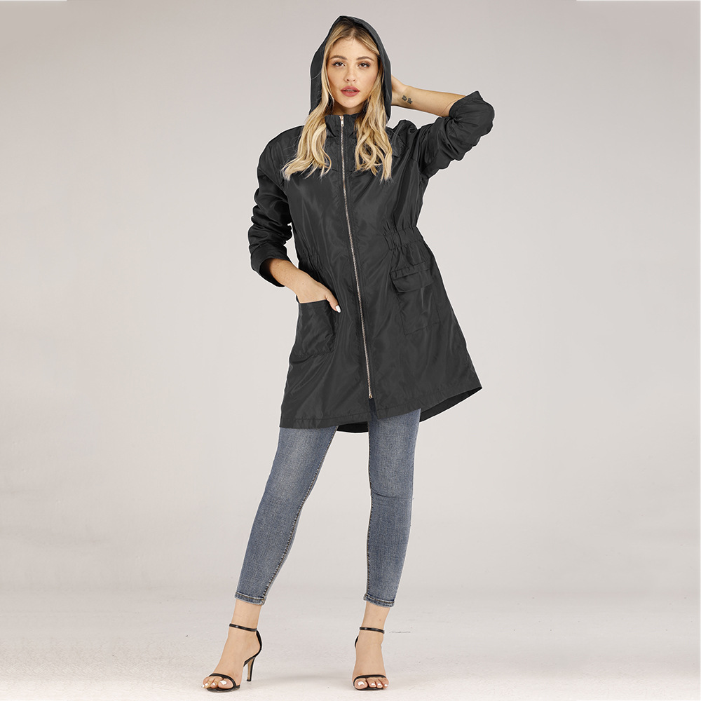 plus size hooded zipper pocket long sleeve long coat  NSJR17221