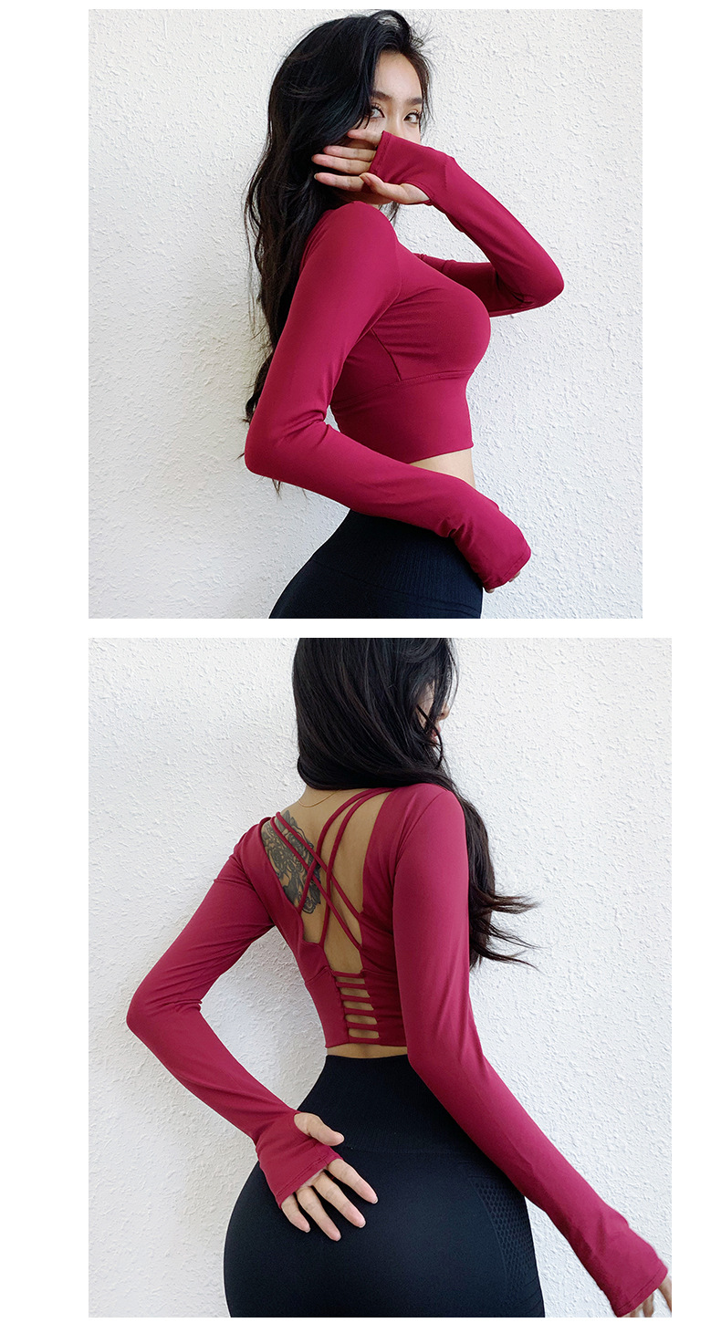 high-elastic long sleeve backless hollow solid color yoga top NSYWH127905