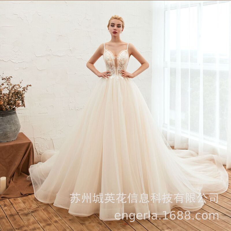 engerla New Bridal Star Luxury Large Tail Slim Hepburn Backless Fantasy Main Wedding Dress for Women