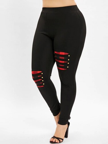 Hot-selling European and American Plus-Size Women's Casual Leggings with Knife-Cut Seams and Contrasting Color Accents, Featuring Rivets