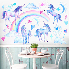 廠家跨境新款彩色獨角獸牆貼客廳臥室兒童房可移除貼畫