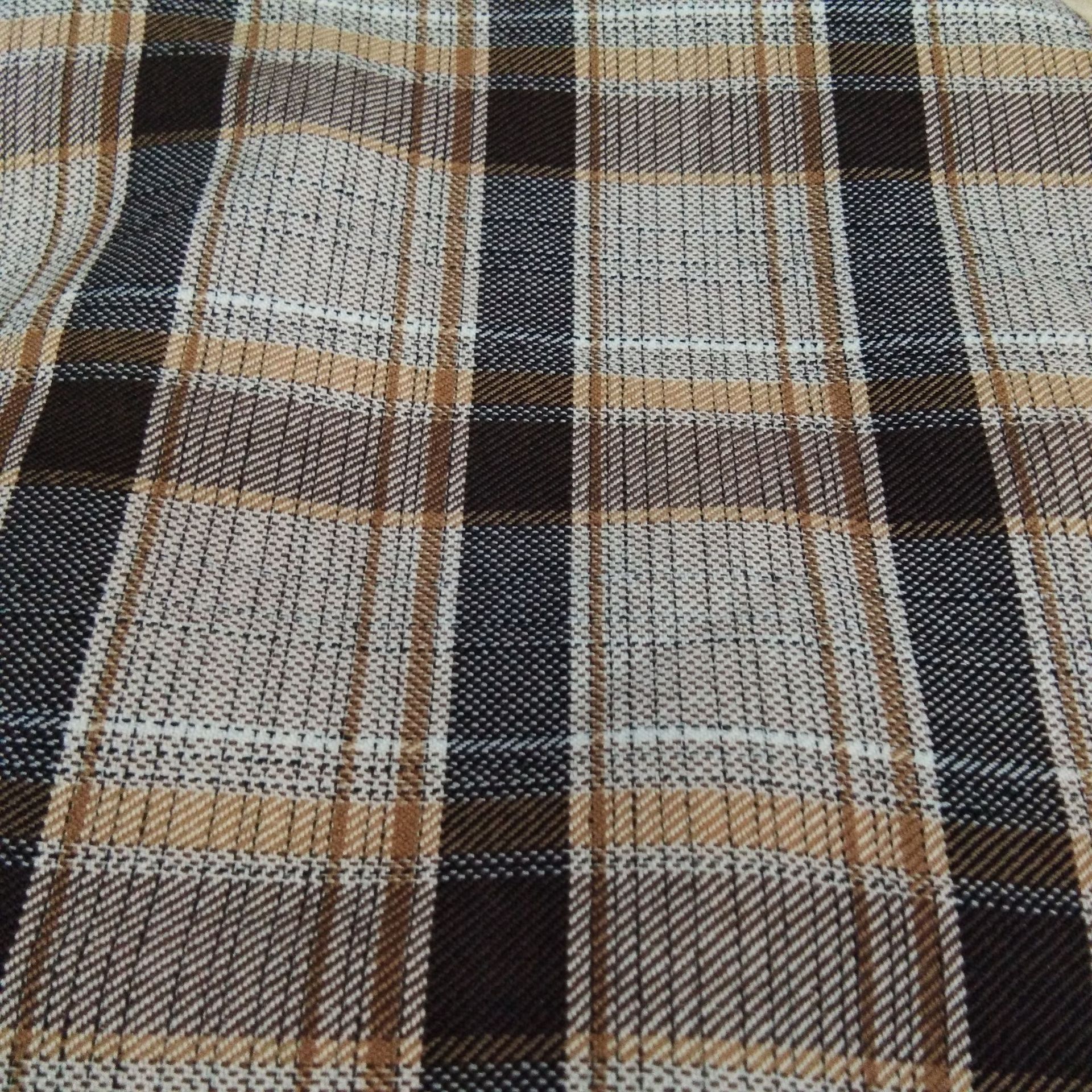 厂家直销新款春夏格子色织弹力提花面料 时装女装套装斜纹布批发