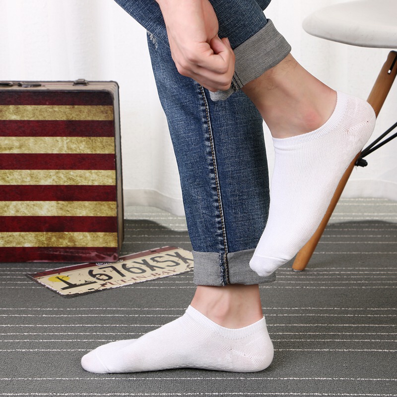 Massage Sole Men's Boat Socks, Semi-Invisible Thin Style, 80% Cotton, Breathable Black and White Socks, Trendy Short Socks, Personalized Sweat-Absorbent