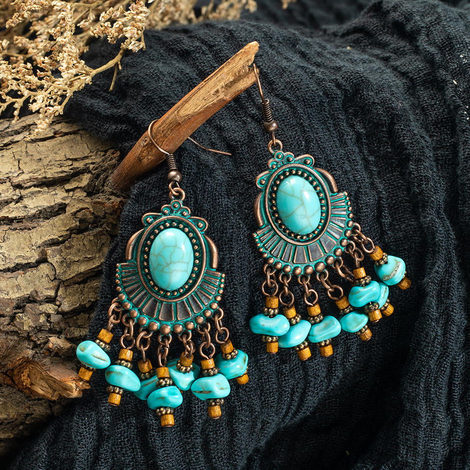 Bohemian Oval Tassel Earrings display picture 4