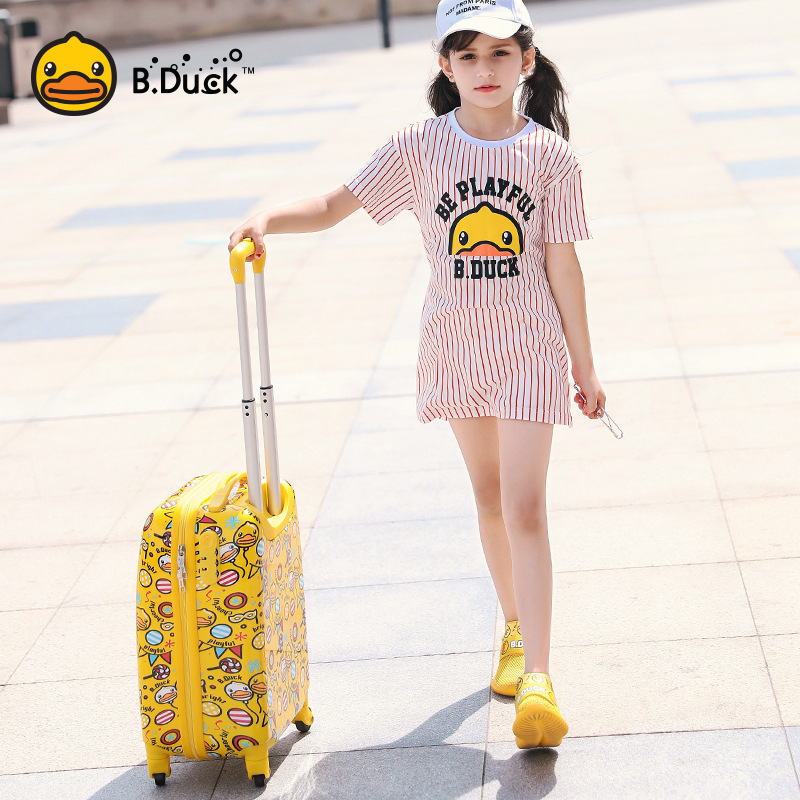 Aoweila/B.Duck小黃鴨網(wǎng)紅16寸18寸旅行箱卡通圖案行李箱萬(wàn)向輪木馬拉桿箱