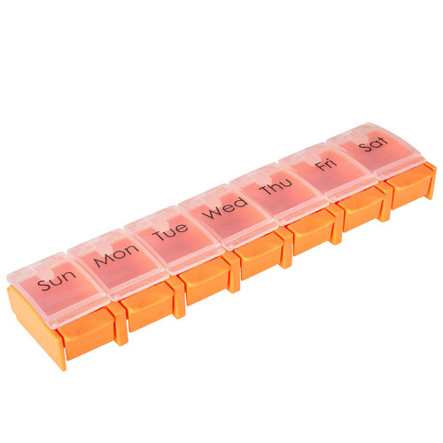 Pressurized bouncing medicine classification portable mini travel medicine organizer, 7-day travel medicine storage box