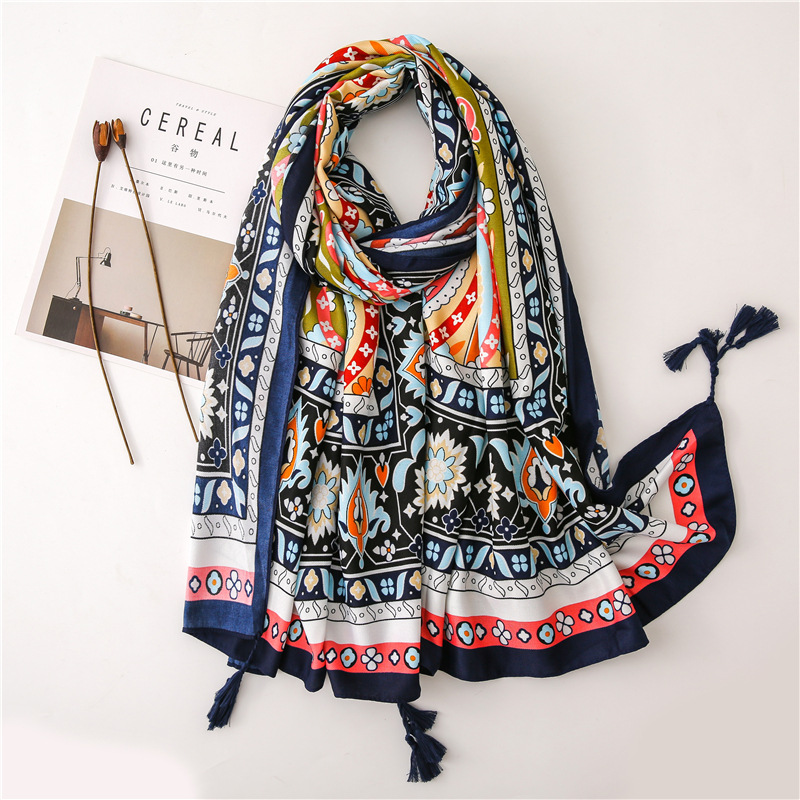 Nepal Dual-use Scarf National Wind Tassel Shawl Air Conditioning Shawl Female Summer Seaside Holiday Beach Print Scarf display picture 6