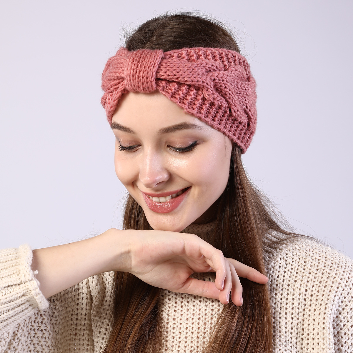 Knitted hair accessories with 8-line butterfly tie elastic autumn and winter women's wool warm sports headband_voghion.com