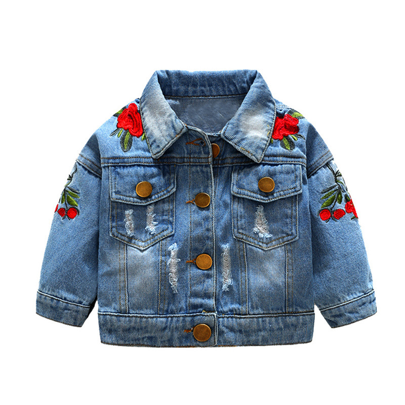 Ropa infantil coreana otoño / invierno 2025, nueva chaqueta de mujer, chaqueta corta de vaqueros con flores, venta caliente transfronteriza