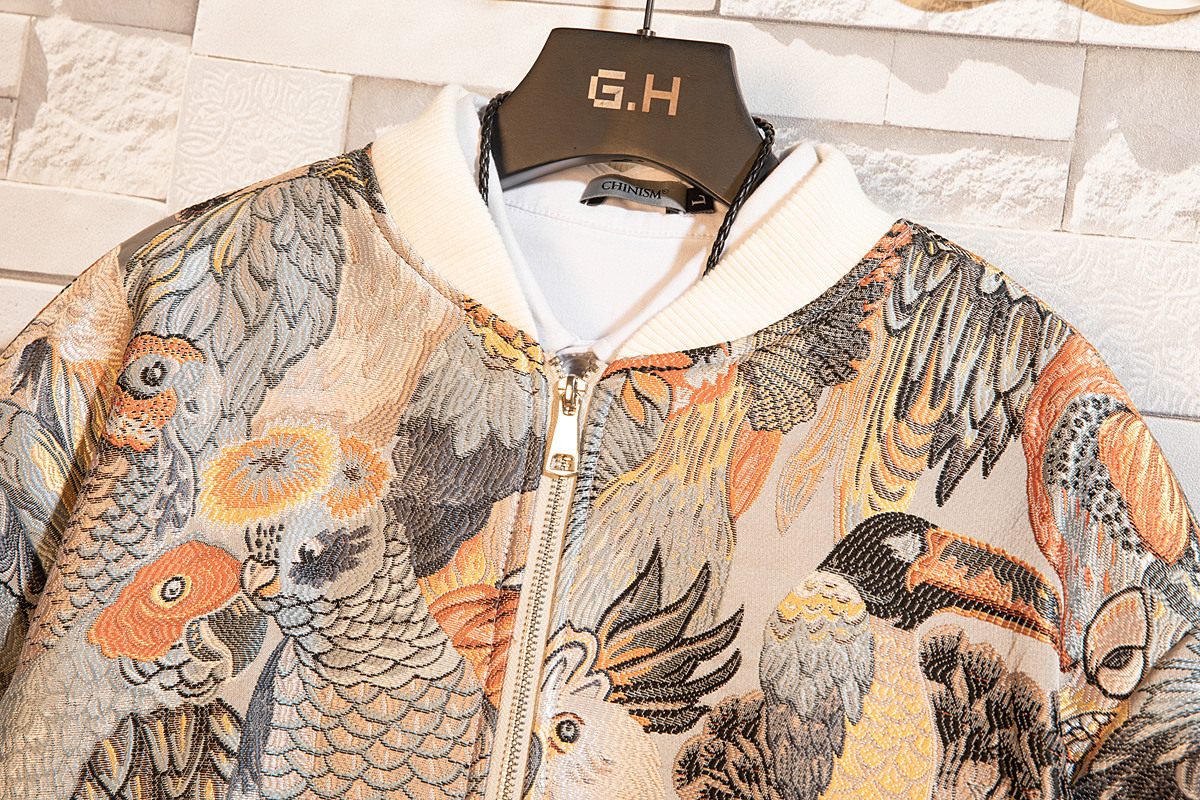 Winter New Men's Animal Embroidered Jacquard Cotton Thickened Stand Collar Jacket Large Size Loose Baseball Clothes Cotton Jacket