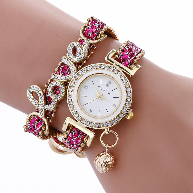 Diamond Inlaid Alloy Bracelet Watch Love Hanging Ball Bar Nail Inlaid  Women's Wrist Watch Quartz Watch