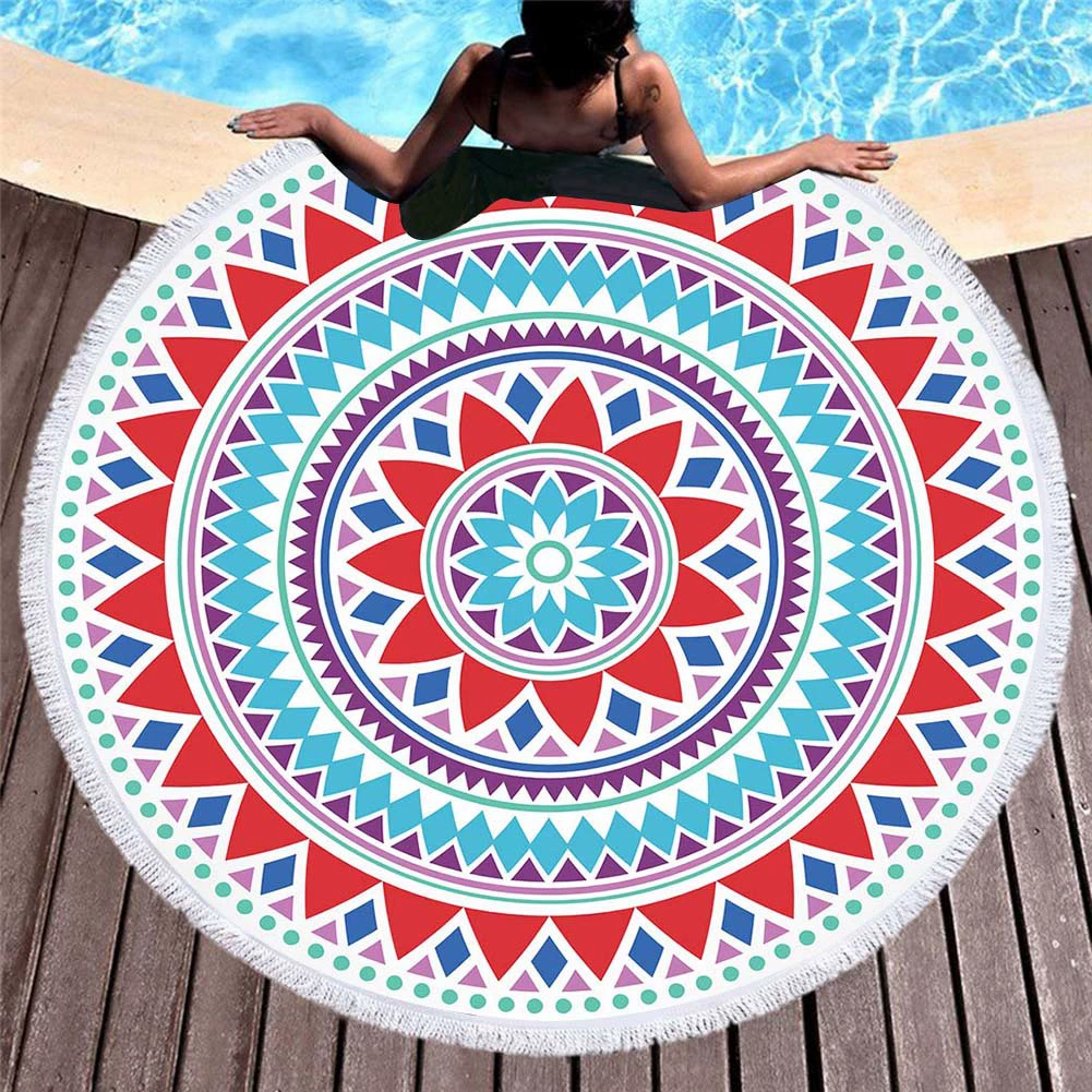 Вышитая циновка пляжа Tassel Microfiber пляжного полотенца Mandala европейского и американского печатания 3D цифров круглая
