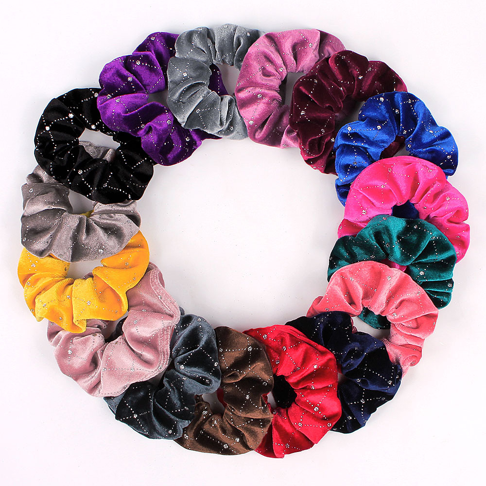 New Fashion Gold Velvet Hot Drill Velvet Point Drill Cheap Scrunchies Wholesale display picture 22