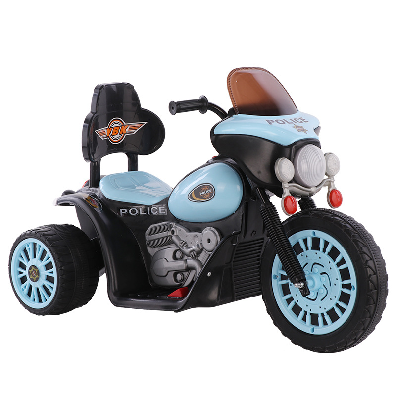 新款儿童电动摩托车 带靠背可坐人三轮车批发 宝宝脚踏警车电瓶车