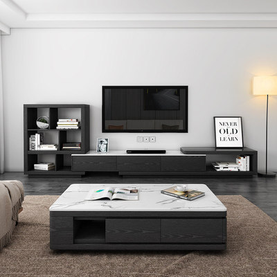 大理石電視櫃茶幾組合套裝現代簡約小戶型北歐伸縮電視機櫃組合牆