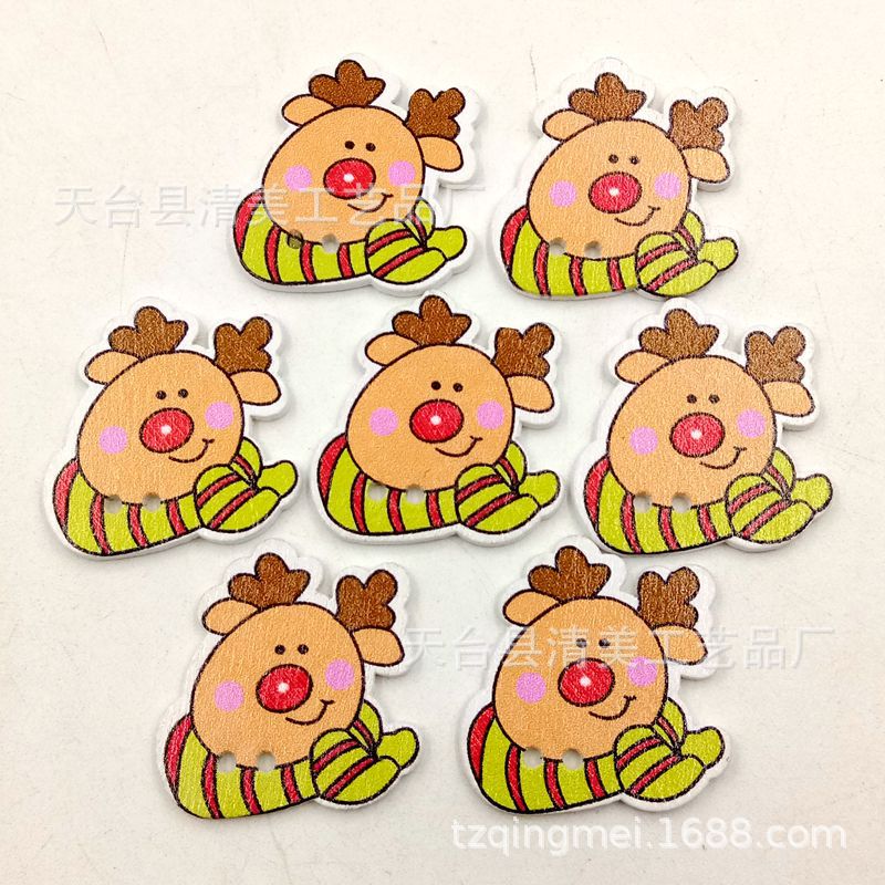 13 fondo blanco pintado Navidad botones de madera lindo decorativo de madera de dibujos animados de Navidad