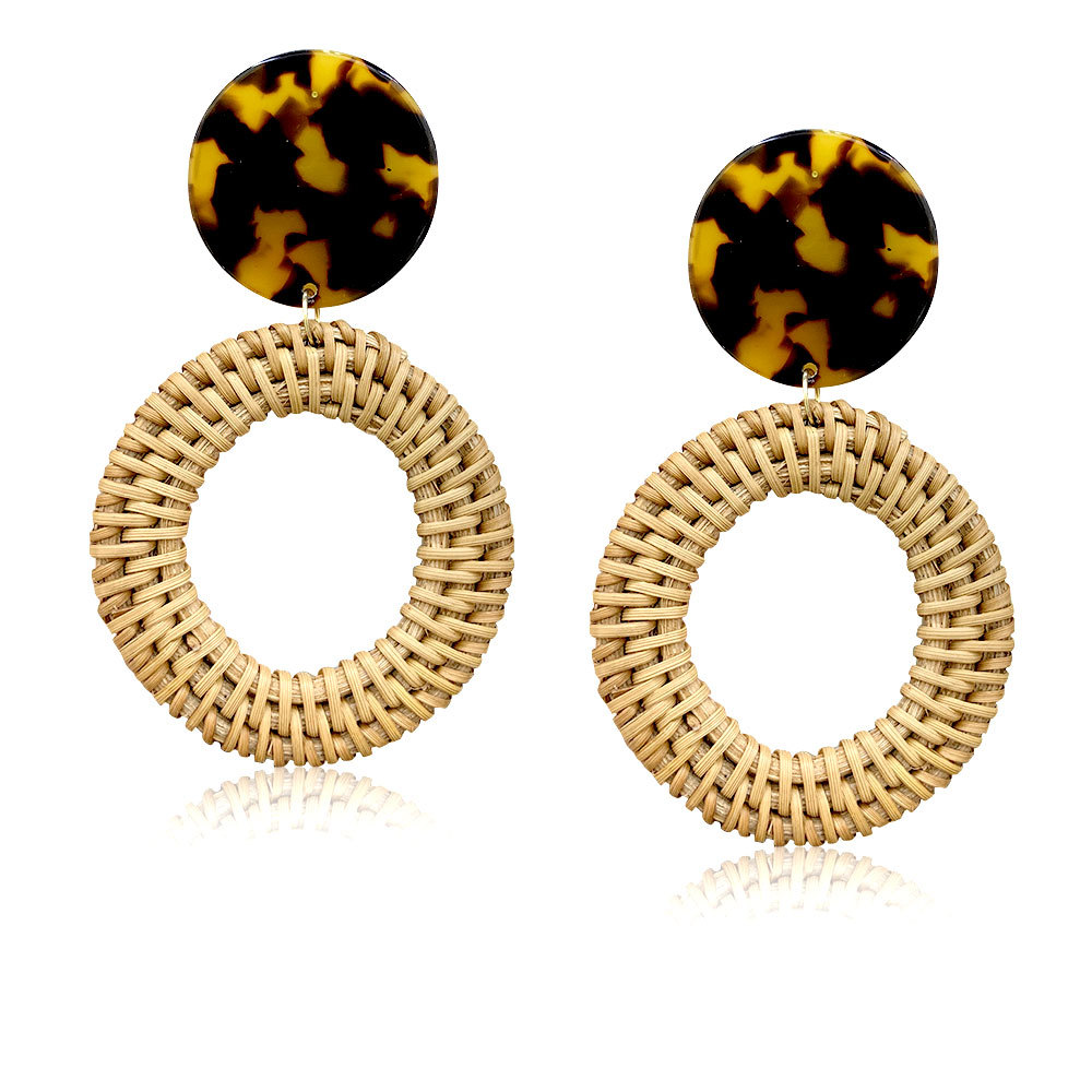 18g Weight Alloy Ear Needle Material Drop Earrings Classification 1 Pair Quantity Daily Occasion Acrylic, Rattan Material Leopard Pattern Women'S Gender Retro Style Handmade Craft 1 Pair Retro Leopard Handmade Arylic Rattan Drop Earrings 无