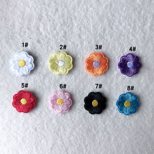 Self-adhesive embroidered cloth patch for mobile phone case, eight-color small chrysanthemum embroidered seal, new computer embroidered patch patch