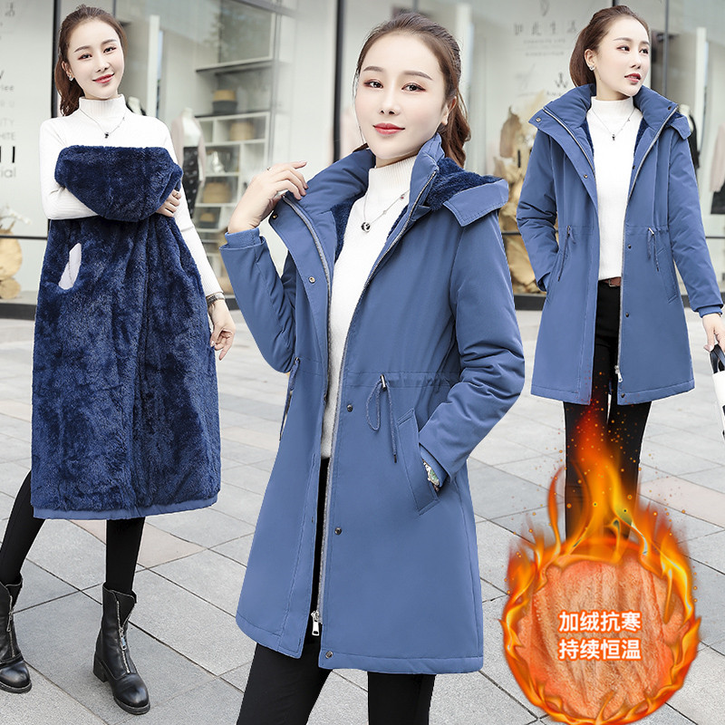 羽绒棉服女冬装2019年新款收腰中长款棉衣冬季加绒风衣外套大棉袄|ru