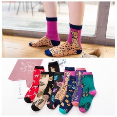 European and American Fashion Full Cotton Women's Mid-Calf Cotton Socks Personality Women's Socks Combed Leopard Print Trendy Socks Streetwear Sports Socks