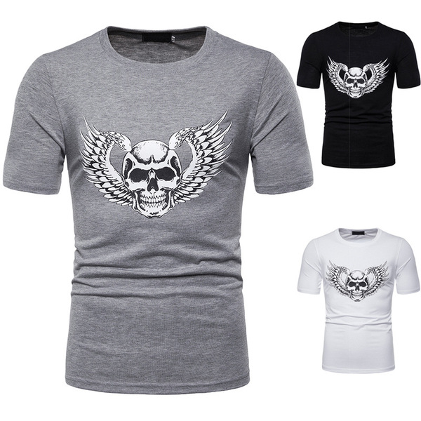 short-sleeved T-shirt chest dynamic drag racing skull printing  