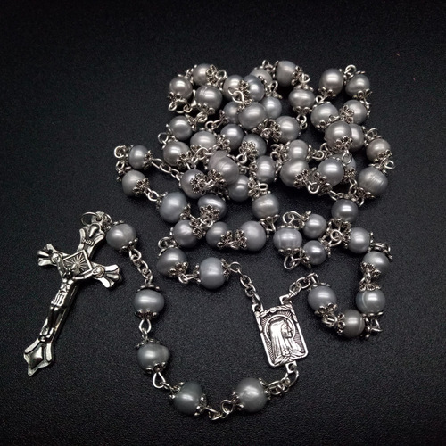 Natural Freshwater Pearl Rosary Necklace for women Cross christ catholic praying ornament