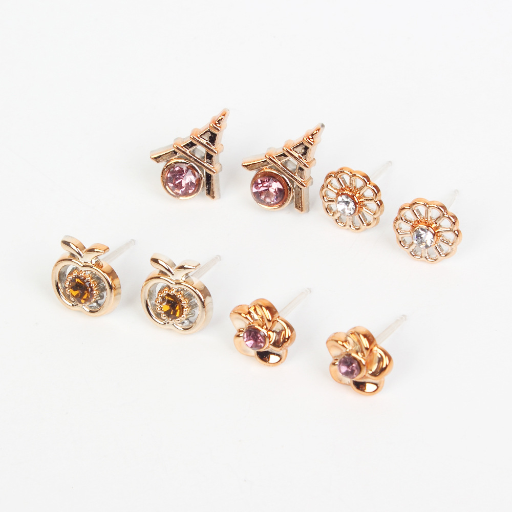 Daily, Street Occasion 1 Set Simple Style Geometric Heart Shape Flower Inlay Plastic Rhinestones Ear Studs