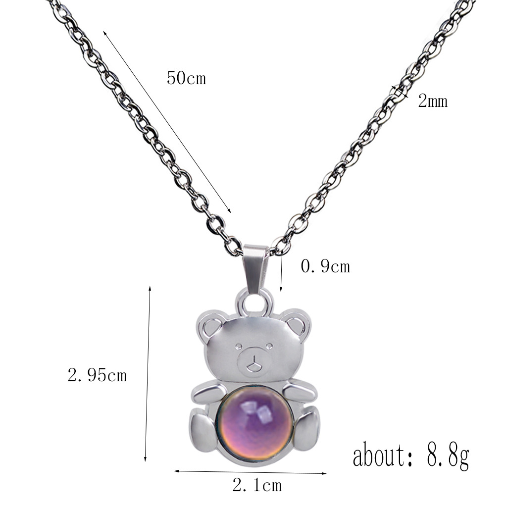 Bear Pendant Gemstone Temperature-sensing Mood Color Changing Necklace display picture 2