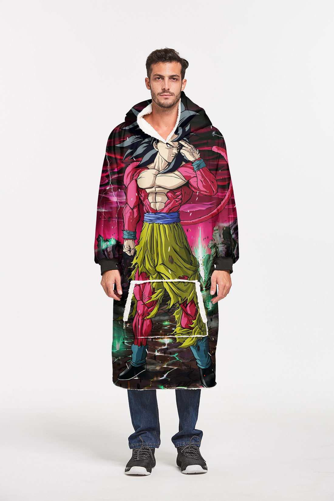 亚马逊爆款3D数码印花懒人TV连帽卫衣棉花绒男女通用长款定做批发